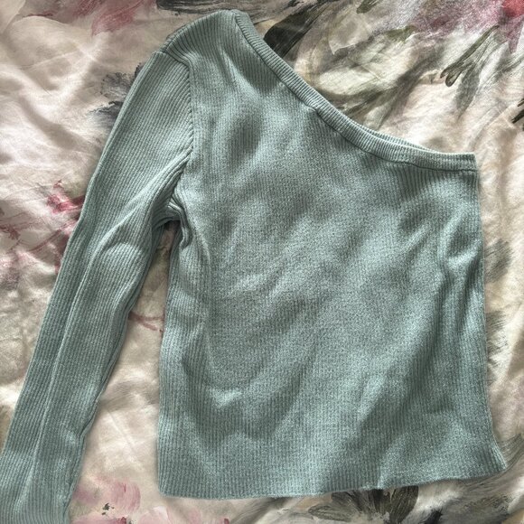 Sage Green Asymmetrical One-Shoulder Top – Cotton, Chic Style - Picture 1 of 1